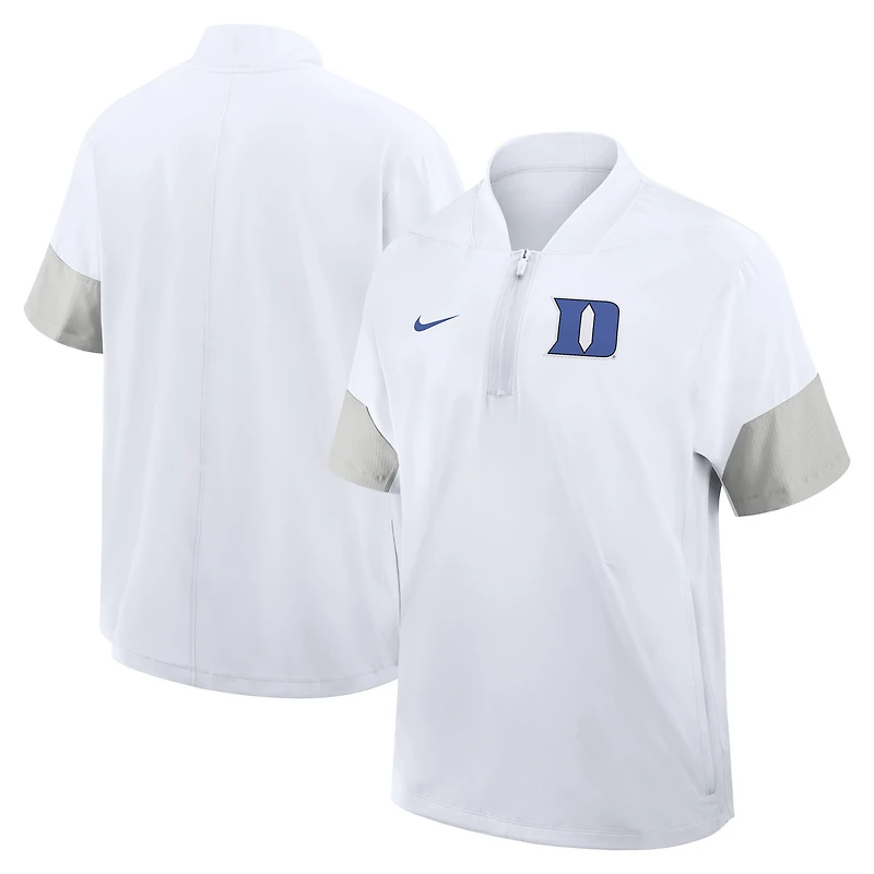 Men's Nike White Duke Blue Devils 2025 Sideline Short Sleeve Quarter-Zip Dri-FIT Coach Jacket