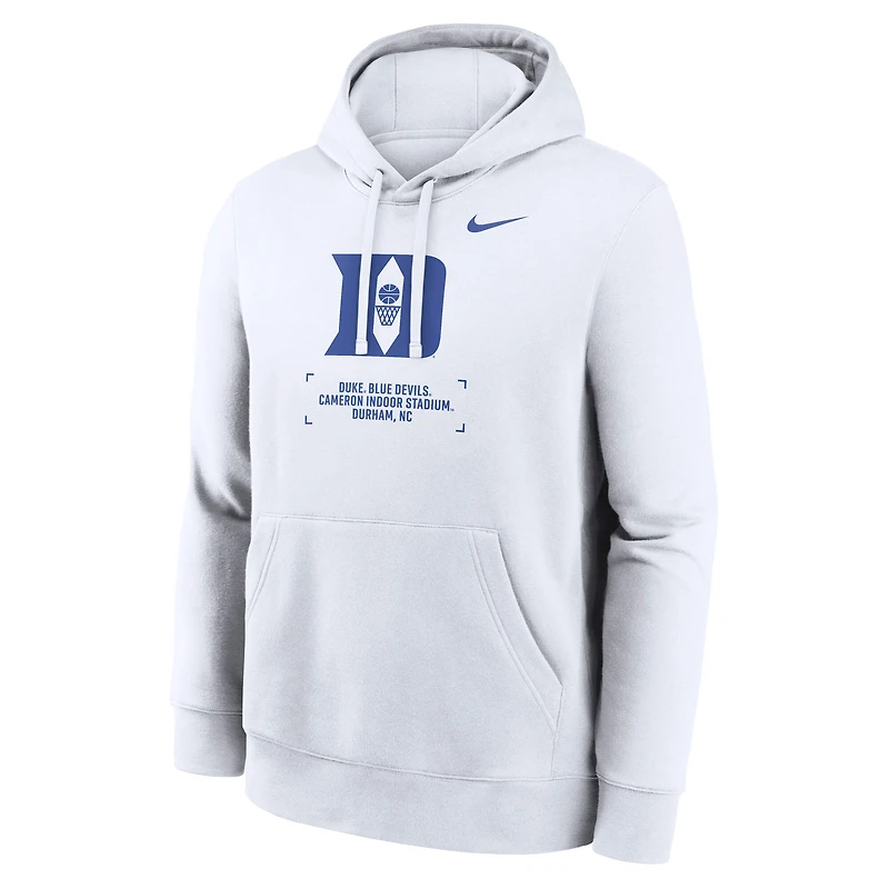 Men's Nike White Duke Blue Devils Basketball Two-Hit Club Fleece Pullover Hoodie