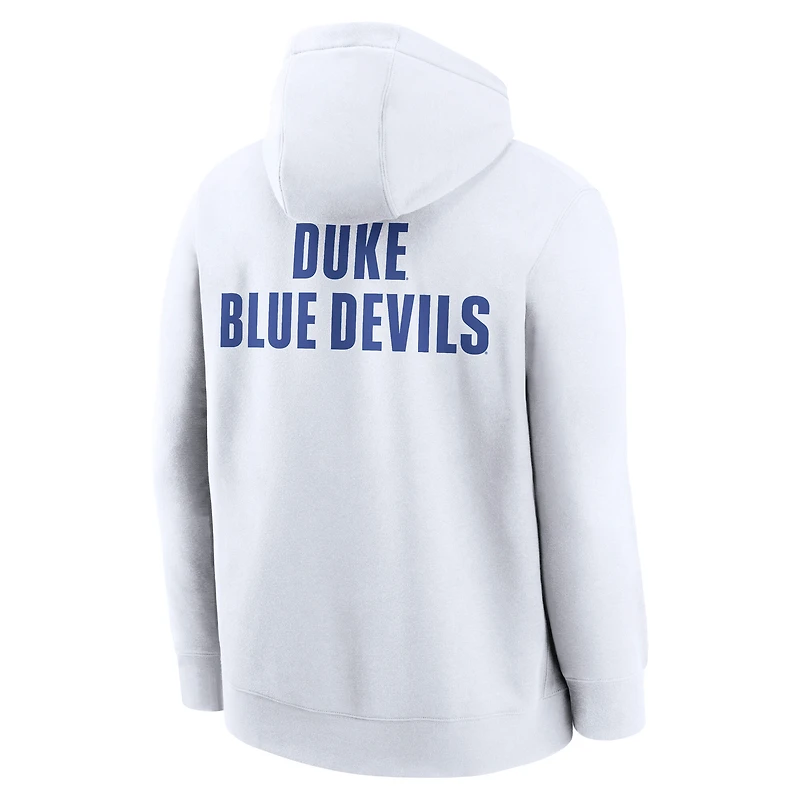 Men's Nike White Duke Blue Devils Basketball Two-Hit Club Fleece Pullover Hoodie