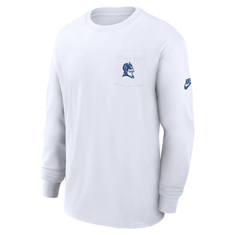 Men's Nike White Duke Blue Devils Legacy Max90 Pocket Long Sleeve T-Shirt