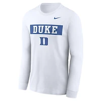 T-shirt à manches longues Nike Duke Blue Devils pour homme, blanc, motif classique Two-Hit Location