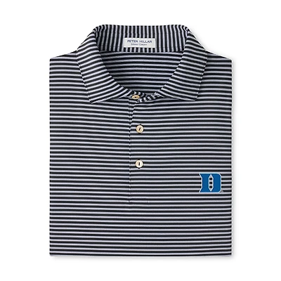 Men's Peter Millar Black Duke Blue Devils Tiebreaker Performance Jersey Stripe Polo