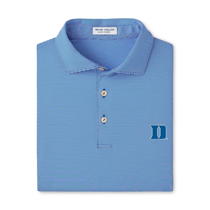 Men's Peter Millar Royal/White Duke Blue Devils Jubilee Stripe Stretch Jersey Polo