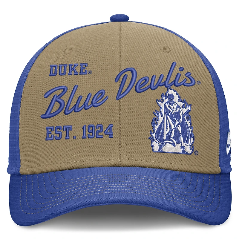 Casquette trucker unisexe Nike beige/bleu roi Duke Blue Devils Legacy Rise ajustable