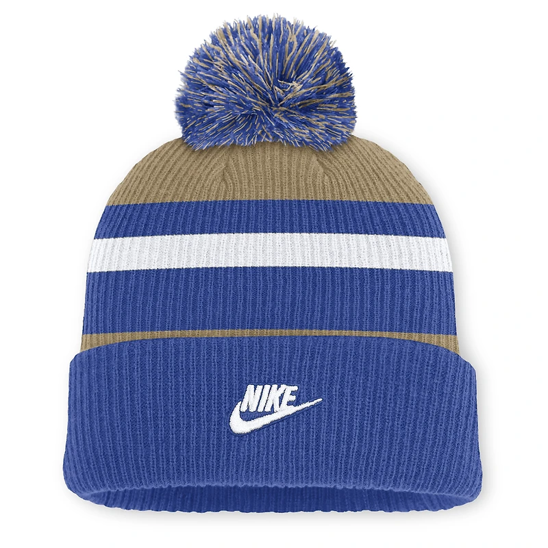 Bonnet unisexe Nike bleu roi/beige Duke Blue Devils Legacy à rayures et revers avec pompon