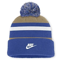 Bonnet unisexe Nike bleu roi/beige Duke Blue Devils Legacy à rayures et revers avec pompon
