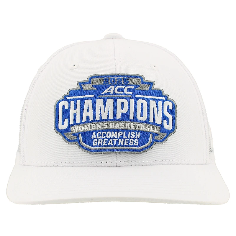 Casquette ajustable unisexe Zephyr White Duke Blue Devils 2025 ACC Women's Basketball Conference Tournament Champions Locker Room Trucker