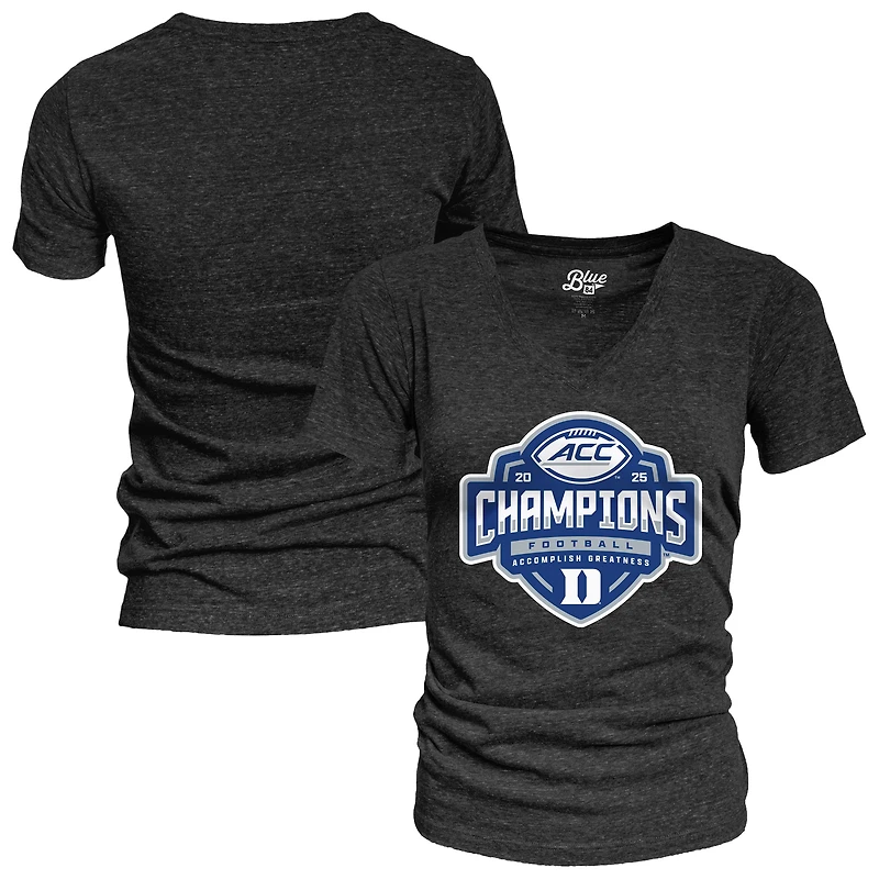 Women's Blue 84 Black Duke Devils 2025 ACC Football Champions Locker Room V-Neck Tri-Blend T-Shirt