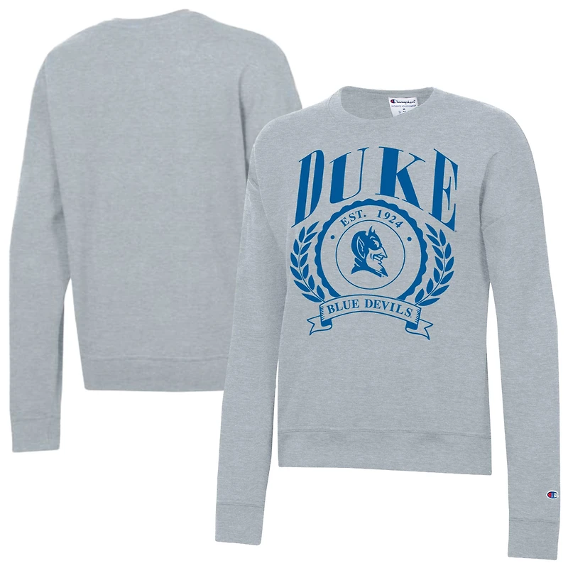 Women's Champion  Heather Gray Duke Blue Devils Academic Crest Powerblend Crewneck Sweatshirt