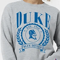 Women's Champion  Heather Gray Duke Blue Devils Academic Crest Powerblend Crewneck Sweatshirt