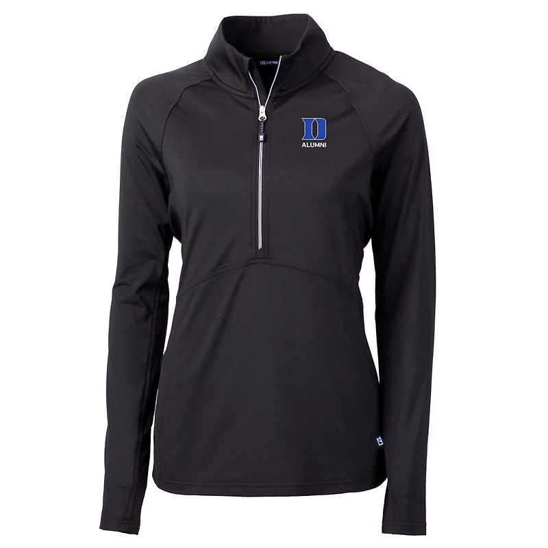 Women's Cutter & Buck Black Duke Blue Devils DryTec Adapt Eco Knit Stretch Recycled Raglan Half-Zip Top