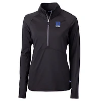 Women's Cutter & Buck Black Duke Blue Devils DryTec Adapt Eco Knit Stretch Recycled Raglan Half-Zip Top