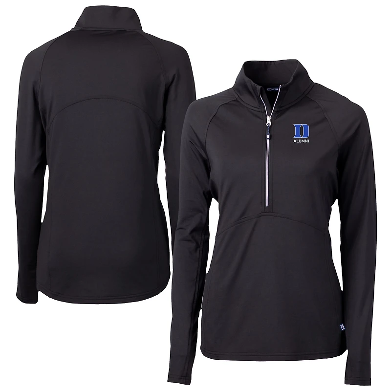 Women's Cutter & Buck Black Duke Blue Devils DryTec Adapt Eco Knit Stretch Recycled Raglan Half-Zip Top