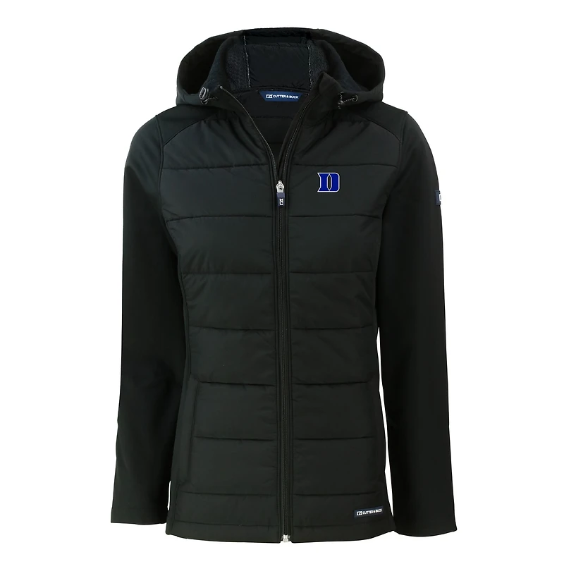 Veste à capuche entièrement zippée et recyclée pour femme Cutter & Buck Black Duke Blue Devils Evoke Hybrid Eco Softshell