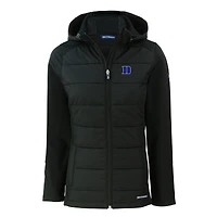 Veste à capuche entièrement zippée et recyclée pour femme Cutter & Buck Black Duke Blue Devils Evoke Hybrid Eco Softshell