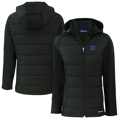 Veste à capuche entièrement zippée et recyclée pour femme Cutter & Buck Black Duke Blue Devils Evoke Hybrid Eco Softshell