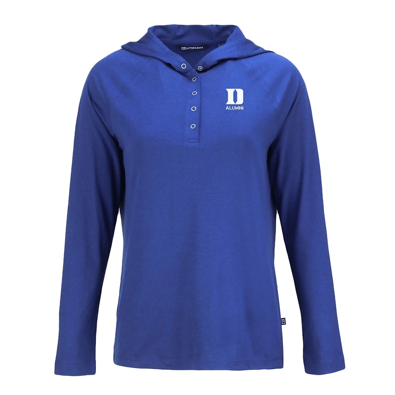 Women's Cutter & Buck Blue Duke Devils Coastline Epic Comfort Eco Recycled Quarter-Snap Hoodie Top