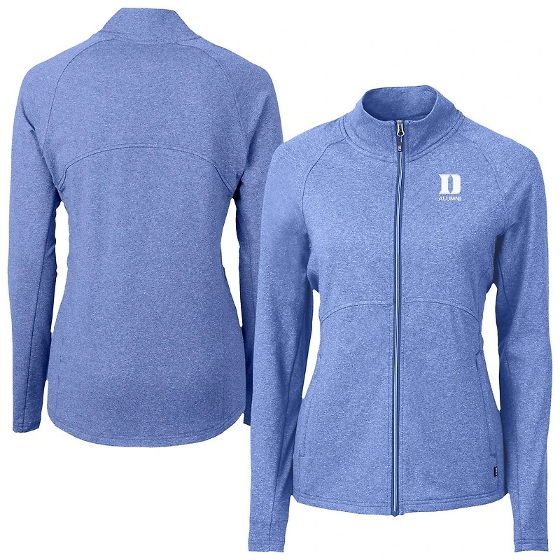 Women's Cutter & Buck Heather Gray Duke Blue Devils Adapt Eco Knit Recycled Full-Zip Jacket
