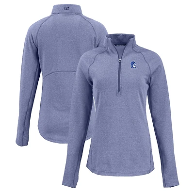 Women's Cutter & Buck Heather Blue Duke Devils Peshastin Eco Fleece Recycled Half-Zip Tri-Blend Jacket