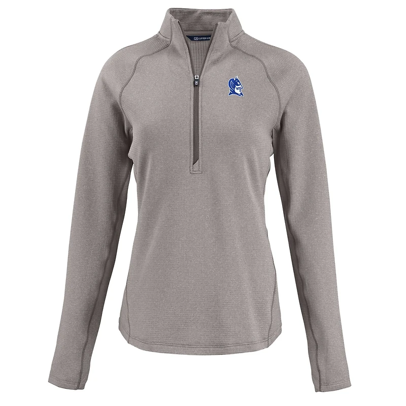 Women's Cutter & Buck Heather Gray Duke Blue Devils Peshastin Eco Fleece Recycled Half-Zip Tri-Blend Jacket