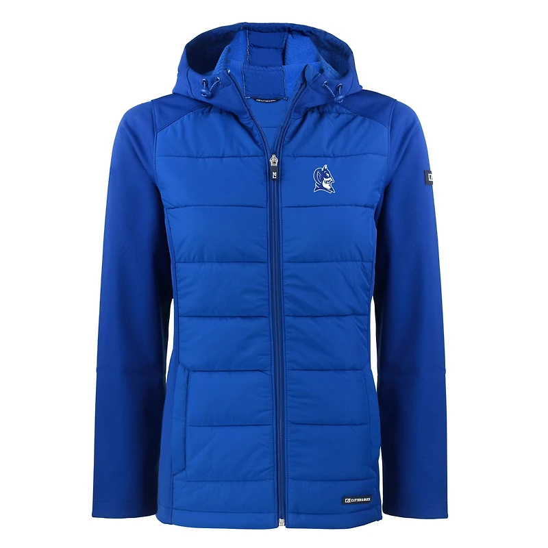 Veste à capuche entièrement zippée et recyclée Cutter & Buck Royal Duke Blue Devils Evoke Hybrid Eco Softshell pour femme
