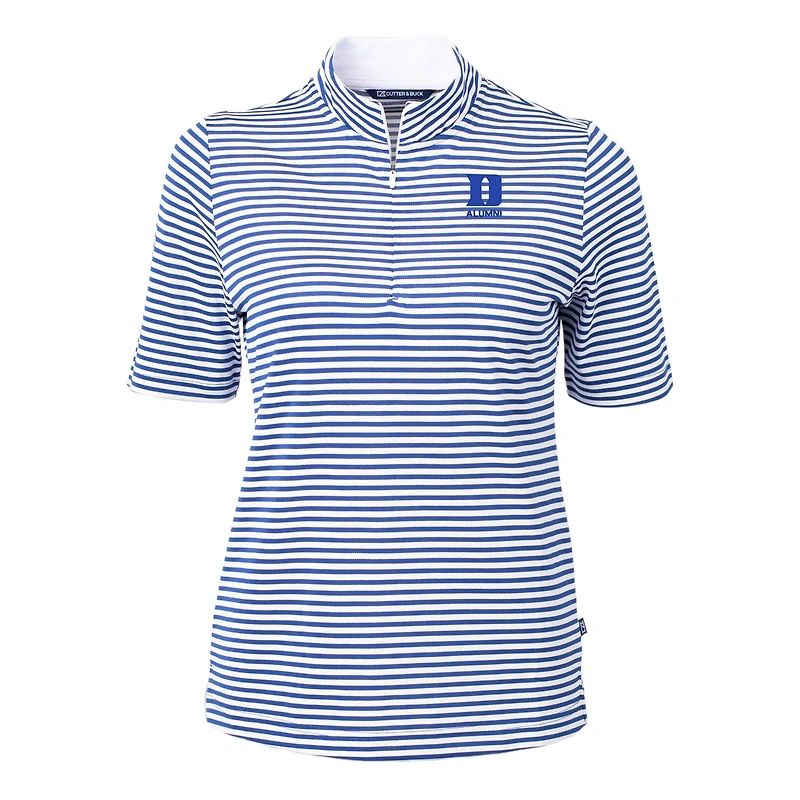 Women's Cutter & Buck Royal Duke Blue Devils Virtue Eco Pique Stripe Recycled Tri-Blend Quarter-Zip Top