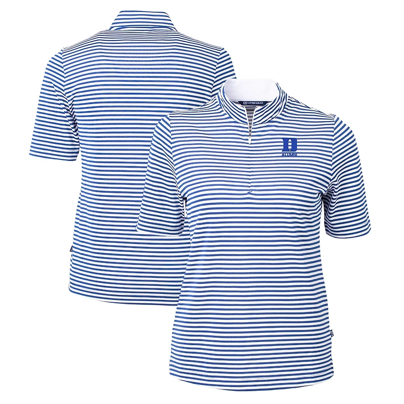Women's Cutter & Buck Royal Duke Blue Devils Virtue Eco Pique Stripe Recycled Tri-Blend Quarter-Zip Top