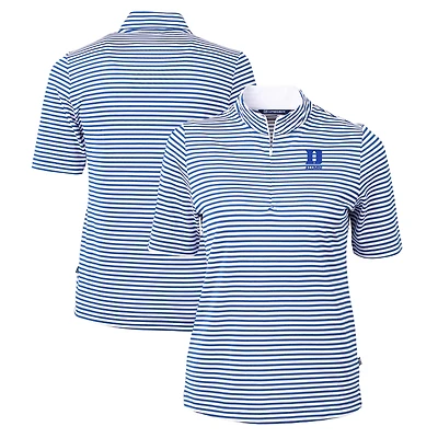 Women's Cutter & Buck Royal Duke Blue Devils Virtue Eco Pique Stripe Recycled Tri-Blend Quarter-Zip Top