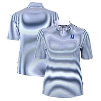 Women's Cutter & Buck Royal Duke Blue Devils Virtue Eco Pique Stripe Recycled Tri-Blend Quarter-Zip Top