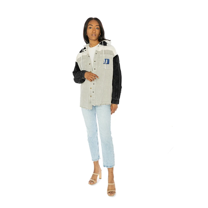 Veste à capuche Gameday Couture pour femme, en velours côtelé délavé noir Duke Blue Devils, avec boutons-pression