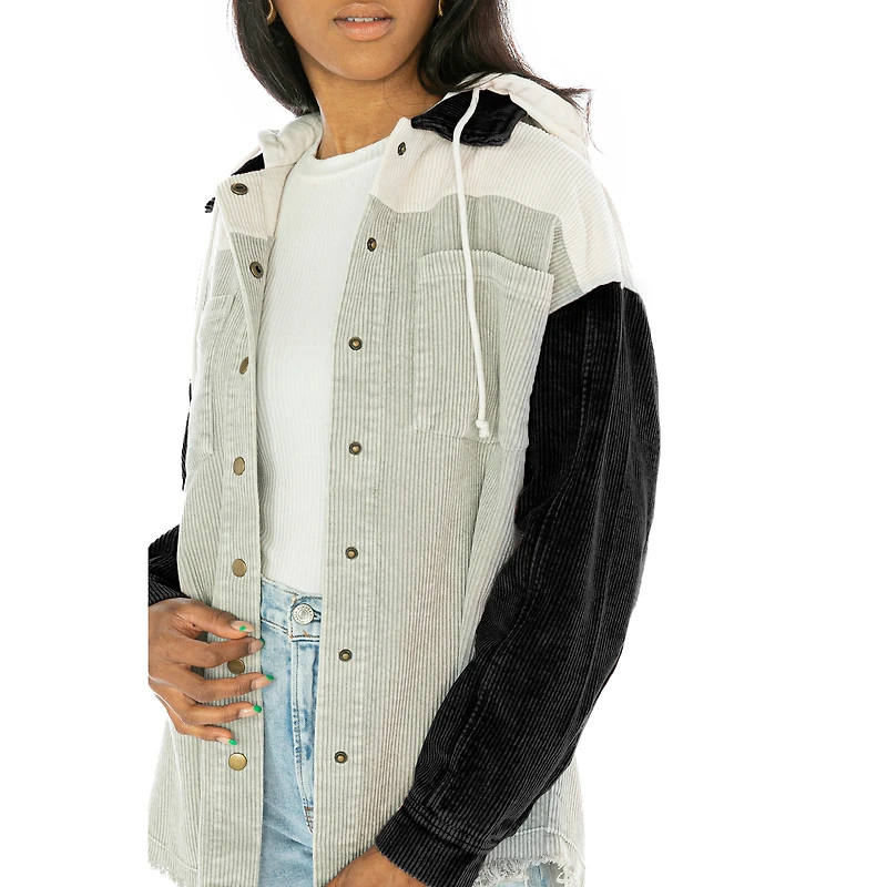 Veste à capuche Gameday Couture pour femme, en velours côtelé délavé noir Duke Blue Devils, avec boutons-pression