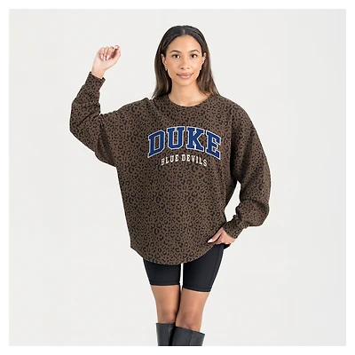 Women's Gameday Couture Brown Duke Blue Devils Leopard Oversized Sweatshirt