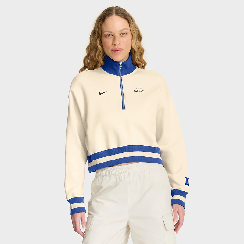 Women's Nike Cream Duke Blue Devils Oversized Legacy Cropped Half-Zip Sweatshirt