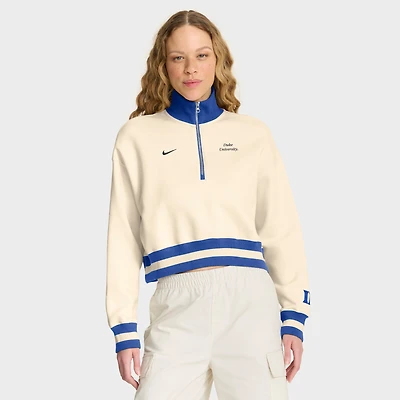 Women's Nike Cream Duke Blue Devils Oversized Legacy Cropped Half-Zip Sweatshirt