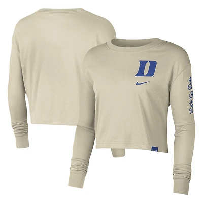 Haut court à manches longues Nike Duke Blue Devils Varsity Letter pour femme