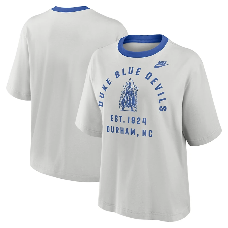 Women's Nike Gray Duke Blue Devils Legacy Arch Script Boxy T-Shirt