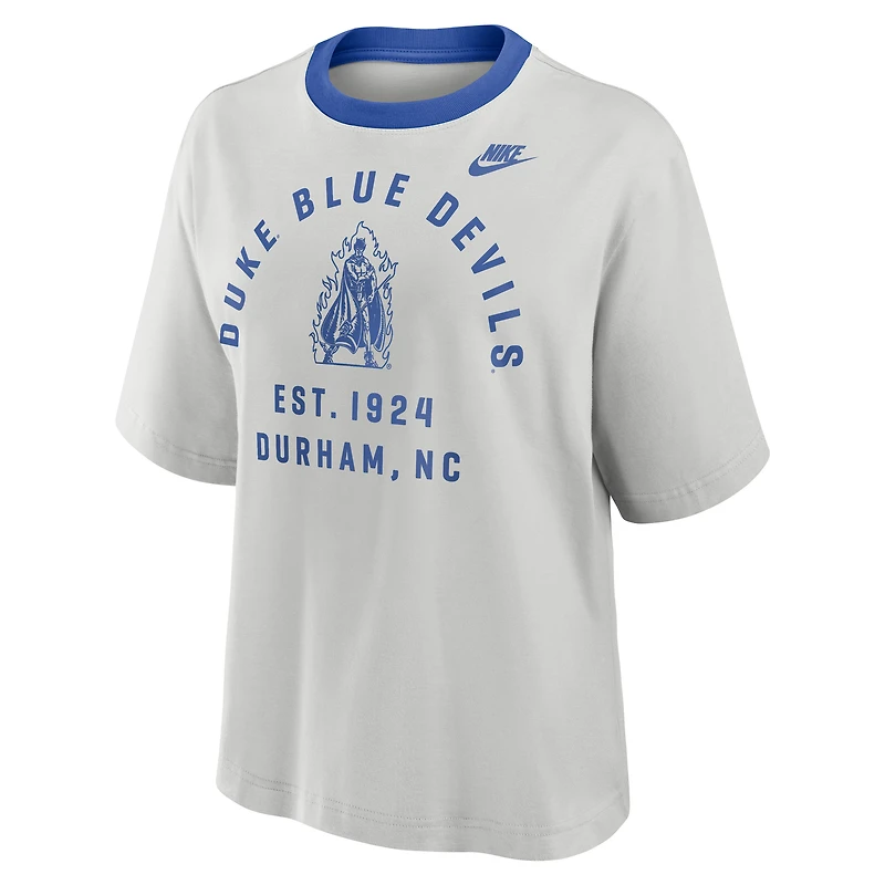 T-shirt Nike gris Duke Blue Devils Legacy Arch Script Boxy pour femme