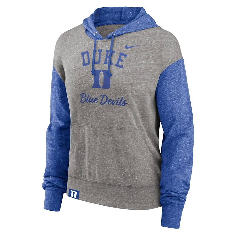 Sweat à capuche Nike Blitz Color Block Legacy pour femme, gris chiné/bleu royal Duke Blue Devils