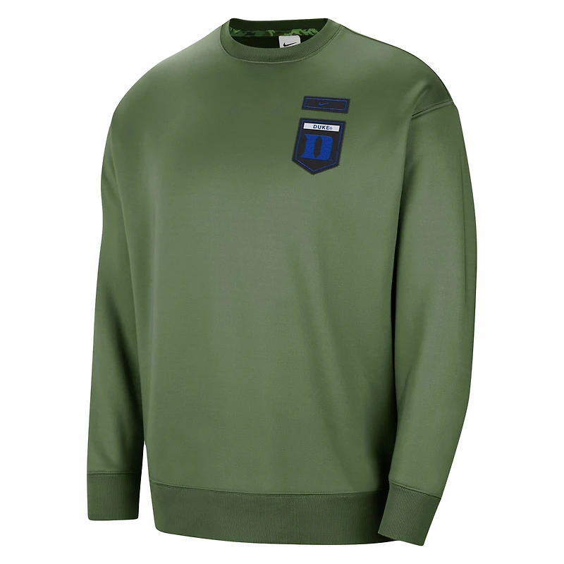 Sweat-shirt à enfiler pour femme Nike Duke Olive Blue Devils Military Collection All-Time Performance Crew