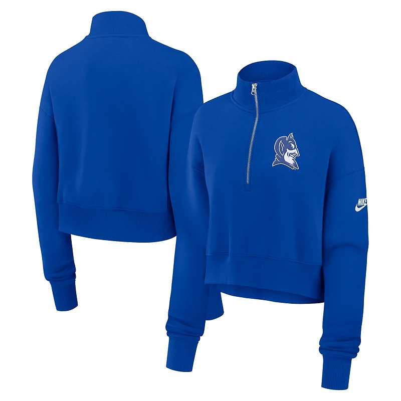 Sweat-shirt Nike Royal Duke Blue Devils Legacy Elevated Logo à demi-zip pour femme