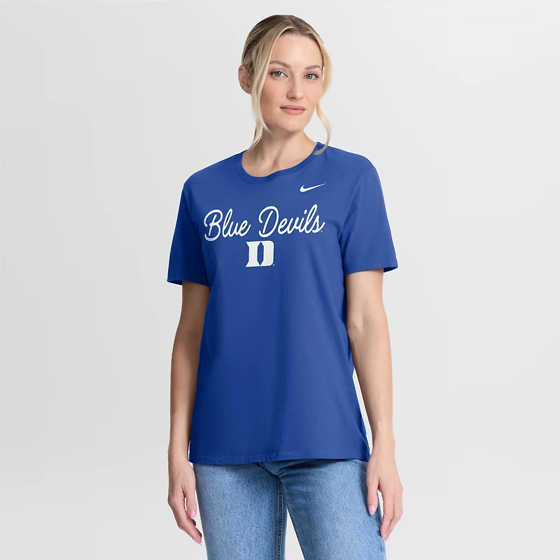 T-shirt Nike Royal Duke Blue Devils avec logo Mantra Script pour femme