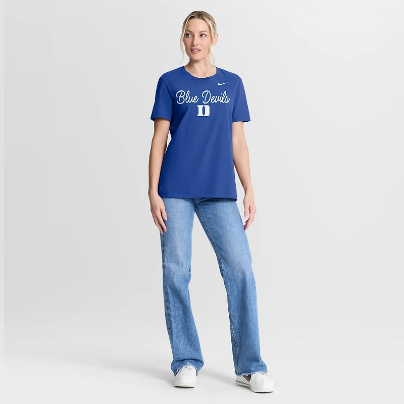 T-shirt Nike Royal Duke Blue Devils avec logo Mantra Script pour femme