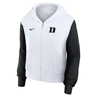Sweat à capuche Nike blanc Duke Blue Devils Cropped Beyond Capability pour femme avec inscription en blocs de couleurs
