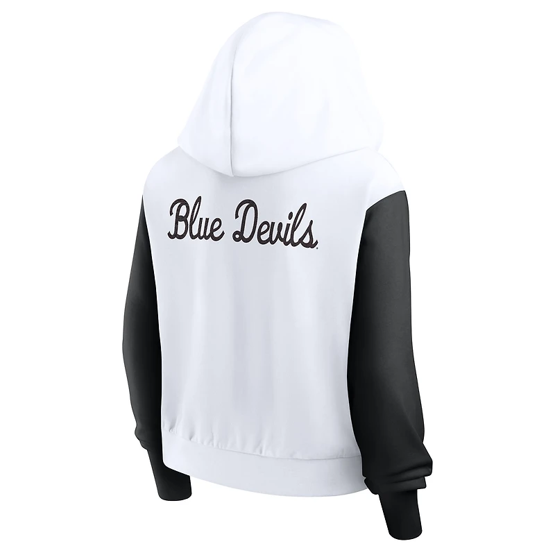 Sweat à capuche Nike blanc Duke Blue Devils Cropped Beyond Capability pour femme avec inscription en blocs de couleurs