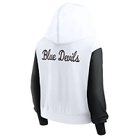 Women's Nike White Duke Blue Devils Cropped Color-Block Script Full-Zip Hoodie