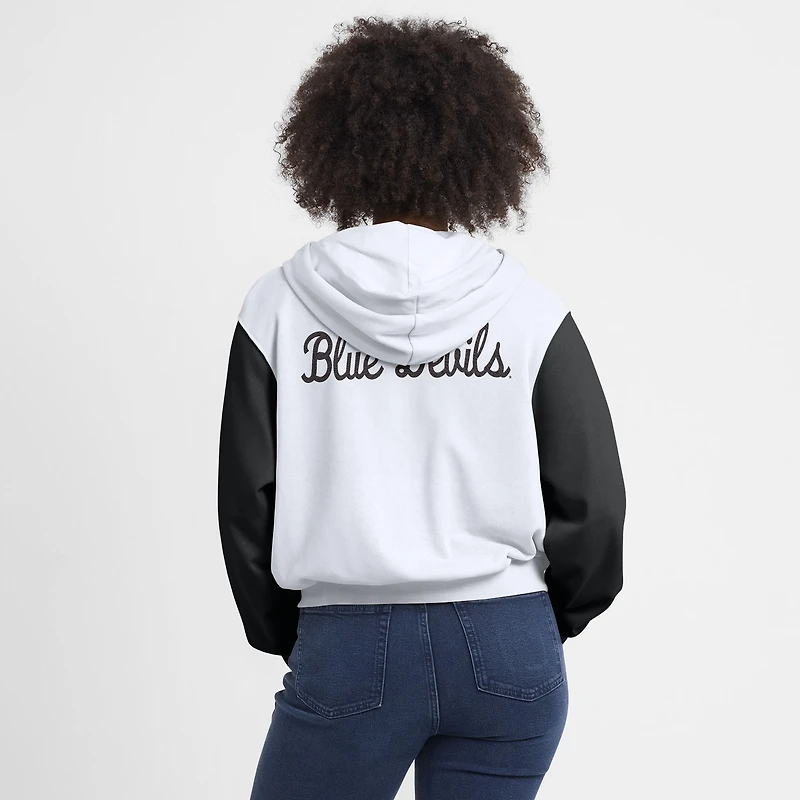 Women's Nike White Duke Blue Devils Cropped Color-Block Script Full-Zip Hoodie