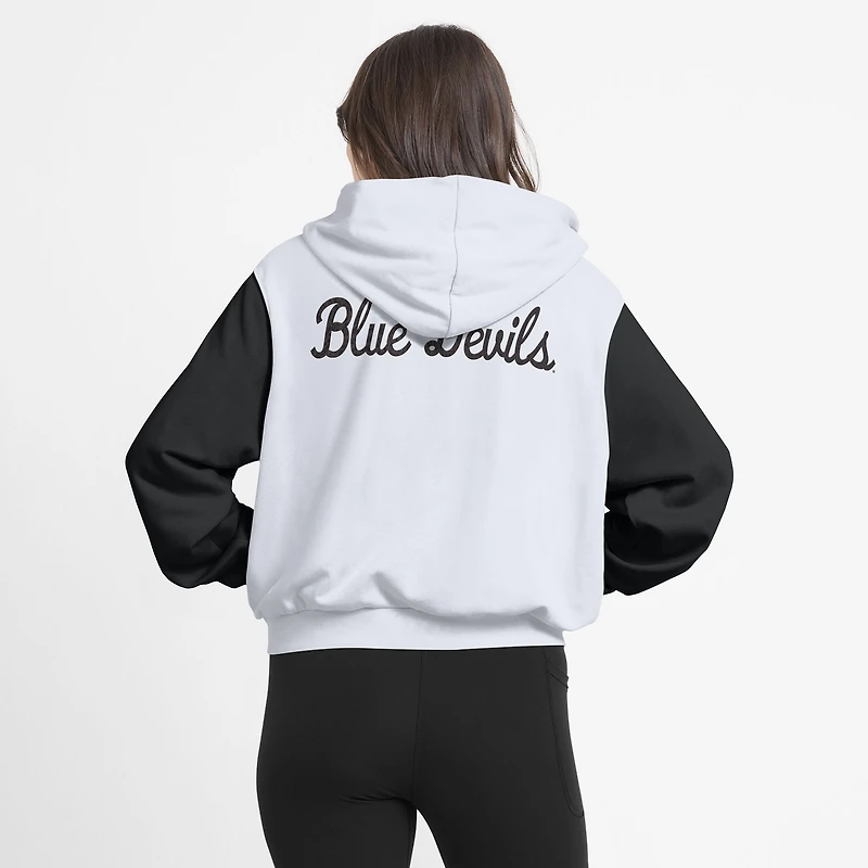Women's Nike White Duke Blue Devils Cropped Color-Block Script Full-Zip Hoodie
