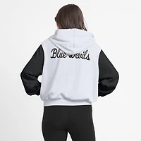 Women's Nike White Duke Blue Devils Cropped Color-Block Script Full-Zip Hoodie
