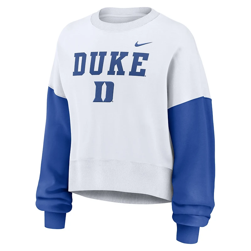Sweat-shirt oversize à blocs de couleurs Nike pour femme, blanc, Duke Blue Devils
