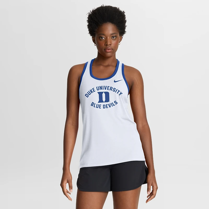 Débardeur Nike Duke Blue Devils blanc pour femme, en mélange de trois matières et technologie Dri-FIT